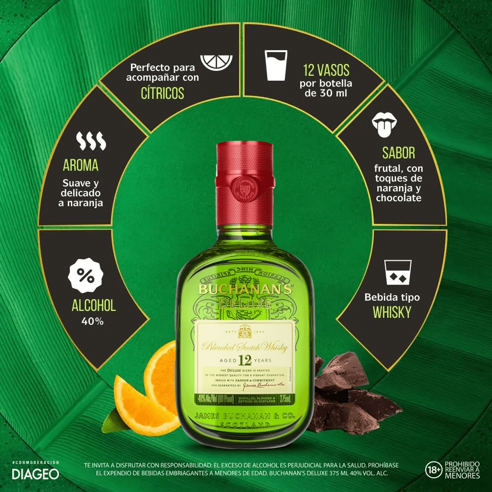Whisky Buchanans Deluxe 12 Años Blended Media Botella Escocés - 3