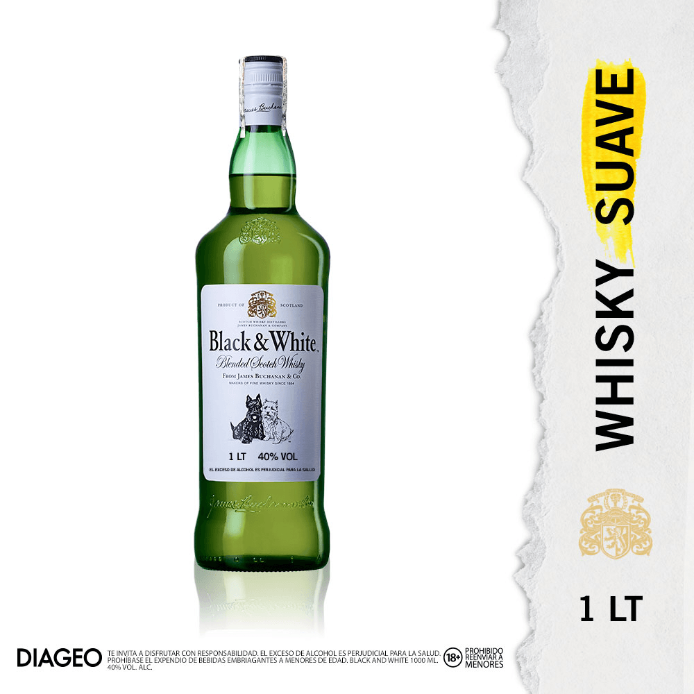 Whisky Black And White Blended Litro - 2