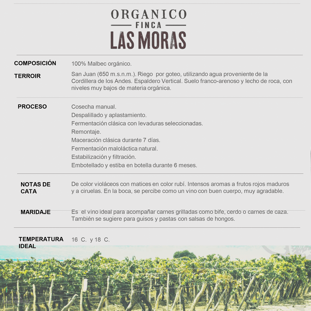 Vino Tinto Las Moras Orgánico Malbec - 3