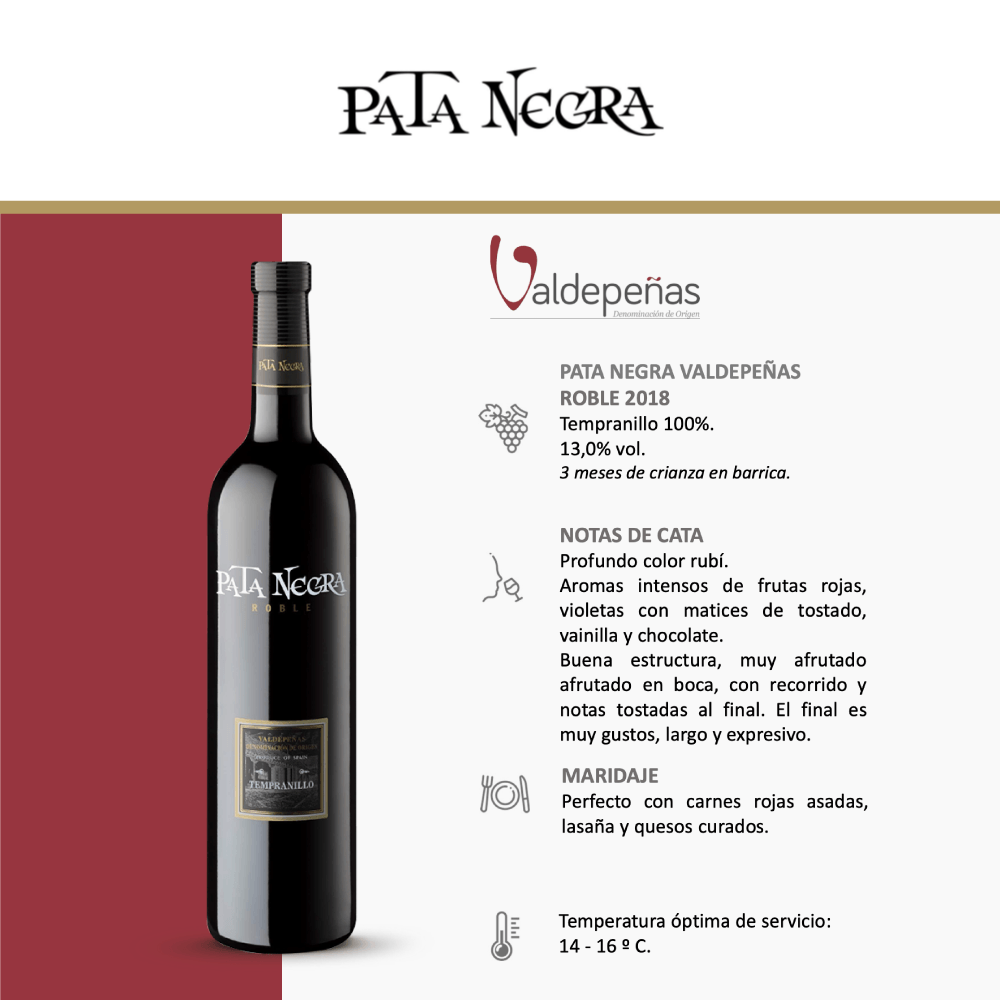 Vino Tinto Pata Negra Roble Tempranillo - 3