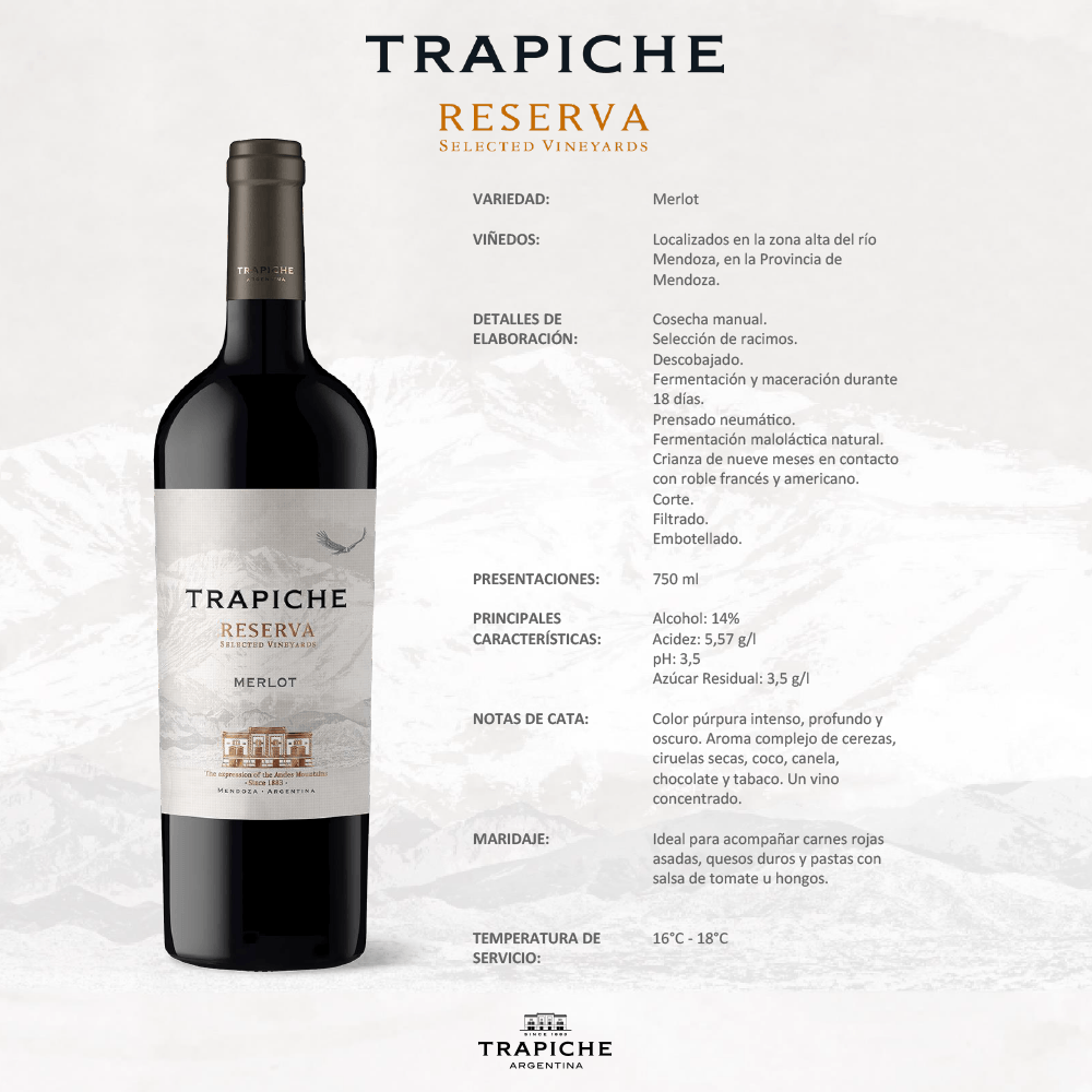 Vino Tinto Trapiche Merlot Reserva - 3