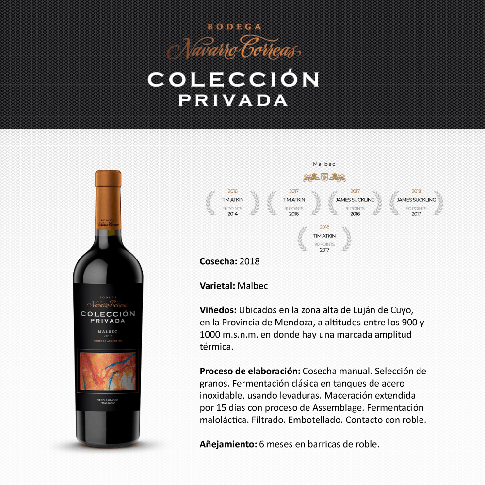 Vino Tinto Navarro Correas Colección Privada Malbec - 3