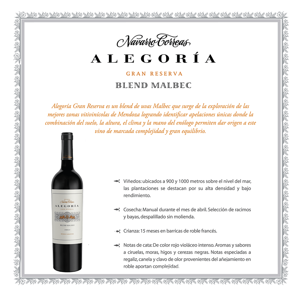 Vino Tinto Alegoria Navarro Gran Reserva Malbec - 3