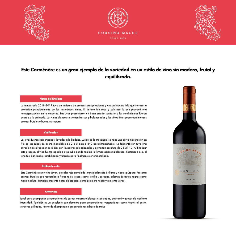 Vino Tinto Cousiño Macul Don Luis Carmenere - 3