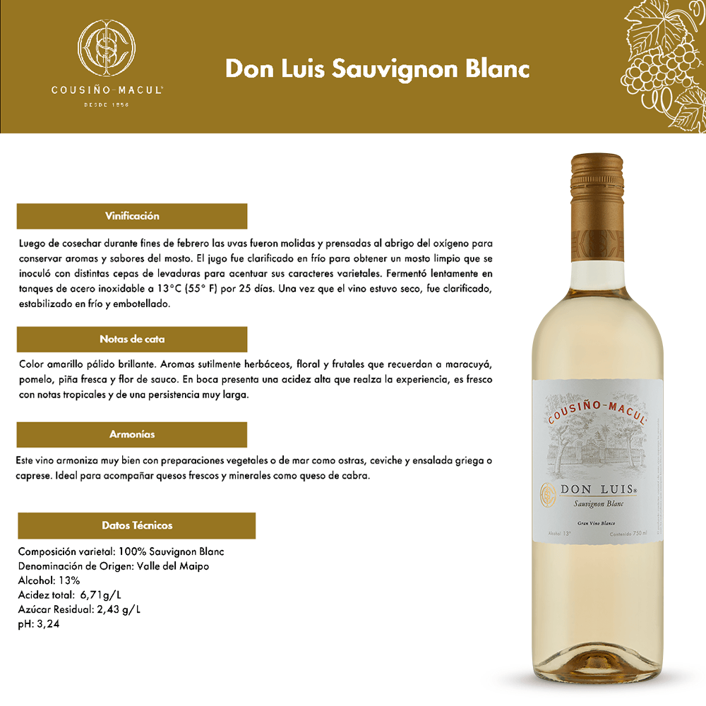 Vino Blanco Cousiño Macul Don Luis Sauvignon Blanc - 3