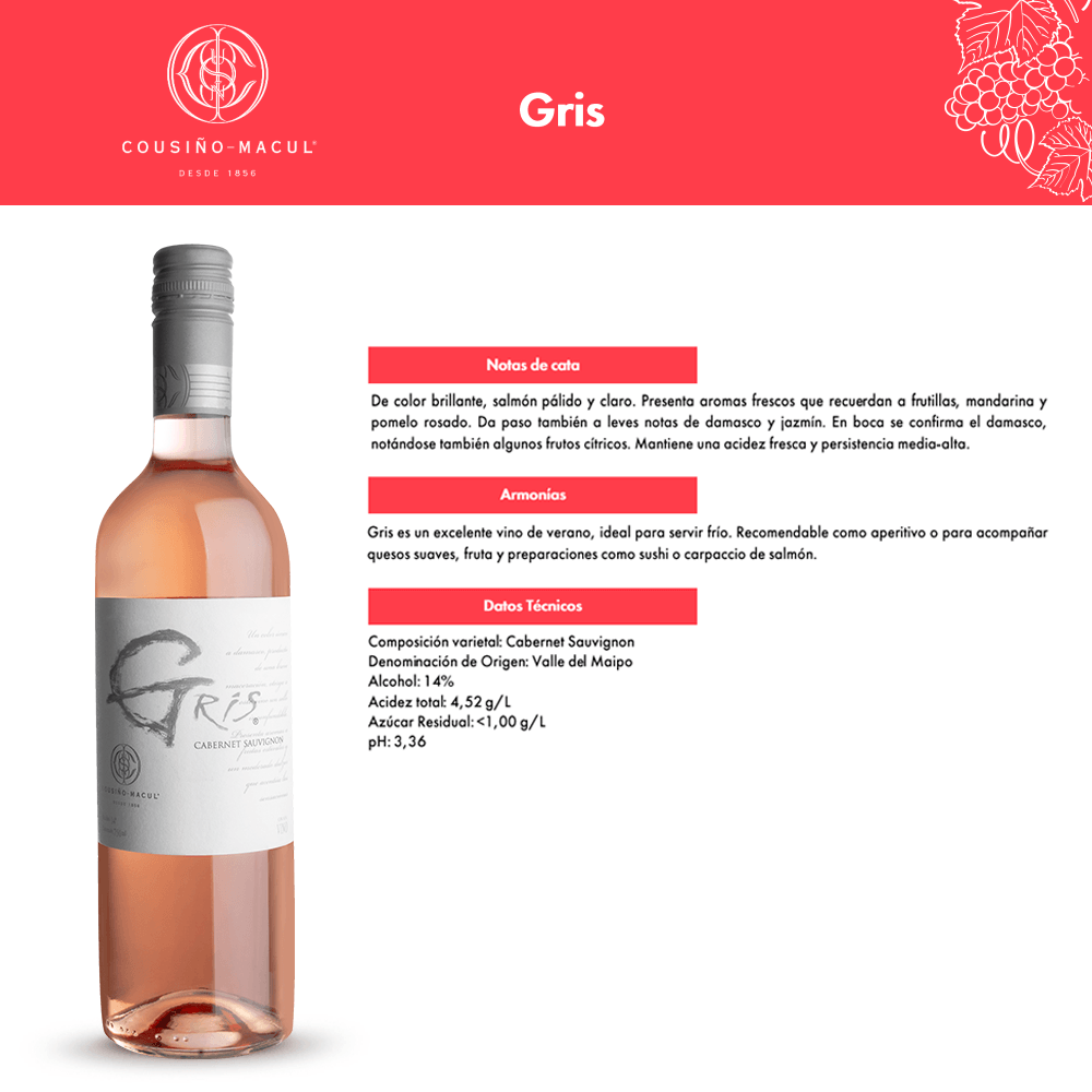 Vino Rosado Cousiño Macul Gris Cabernet Sauvignon - 3
