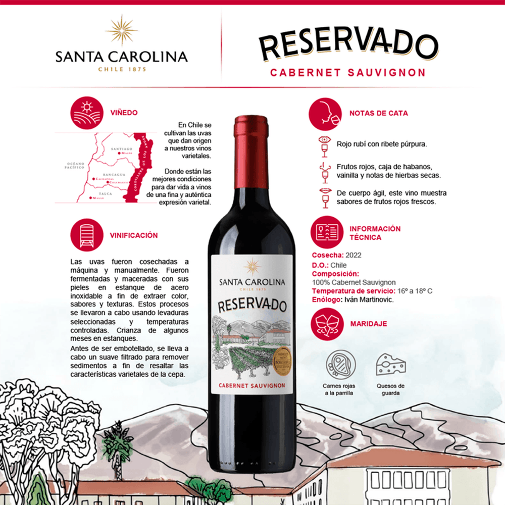 Vino Tinto Santa Carolina Reservado Cabernet Media - 2