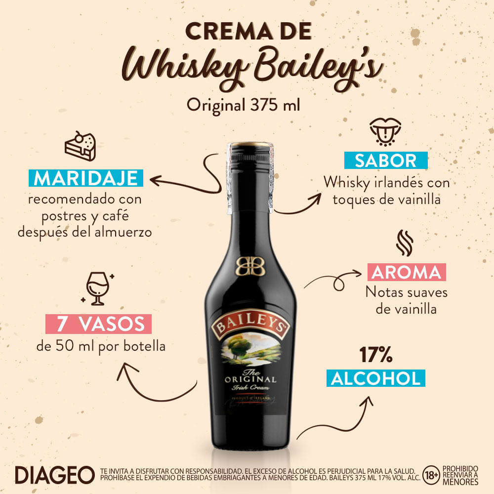Crema De Whisky Baileys Original Media Botella Irlandesa - 3