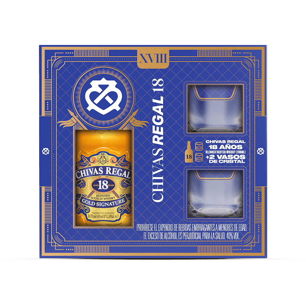 Pack Whisky Chivas 18 años + 2 vasos - 1
