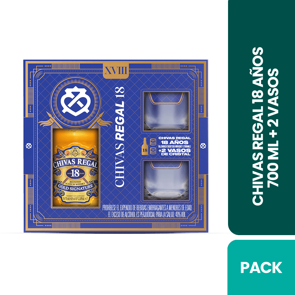 Pack Whisky Chivas 18 años + 2 vasos - 2