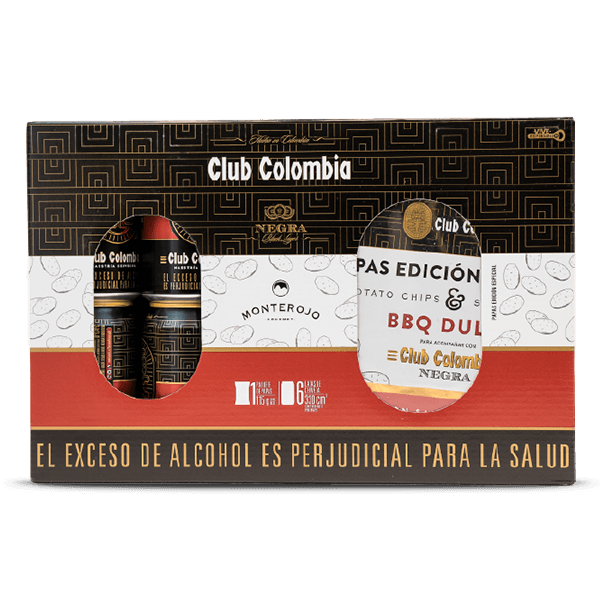 Cerveza Club Colombia Negra Lata 330ml X6 + Papas Monterojo Bbq Dulce - 1