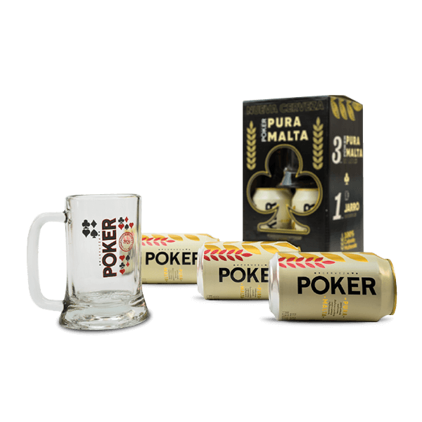Cerveza Poker Pura Malta Lata 330ml X 3 + 1 Jarro - 1