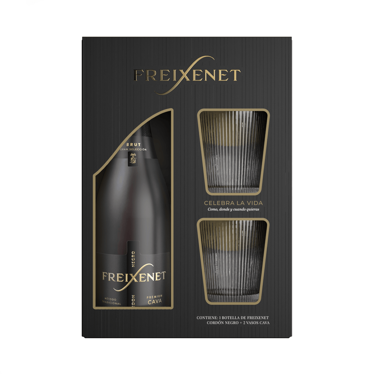 Vino Espumoso Freixenet Negro mas 2 Vasos Dorados - 1