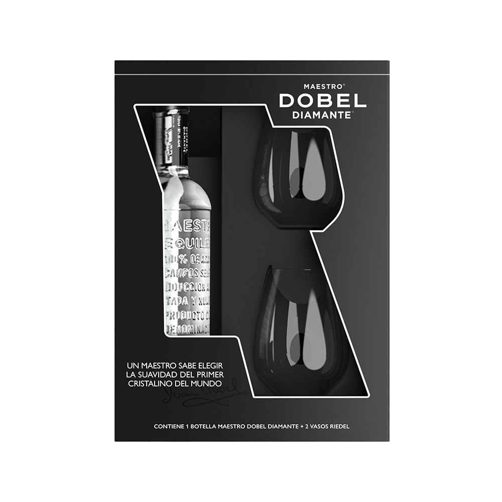 Pack Tequila Cristalino Maestro Dobel Diamante + 2 vasos riedel - 1