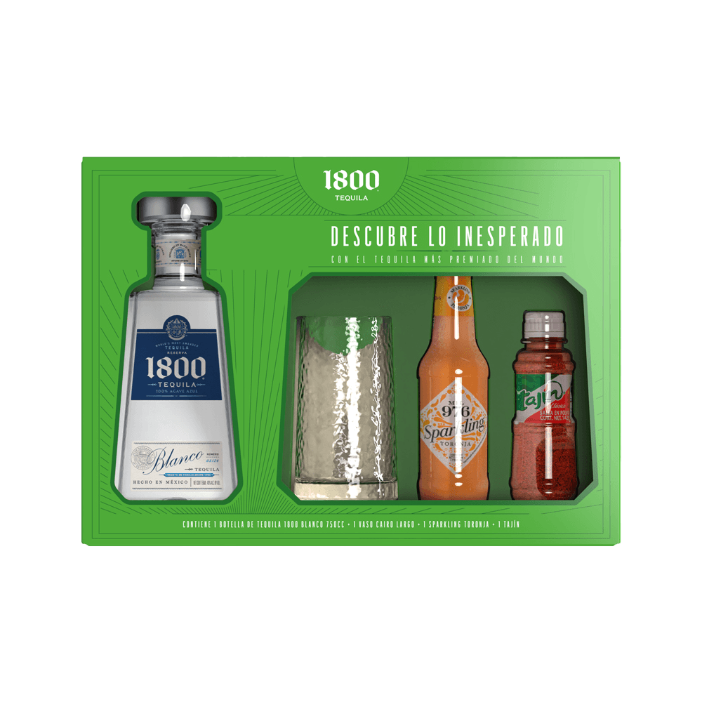 Pack de Tequila 1800 Silver + vaso, toronja y tajin - 1