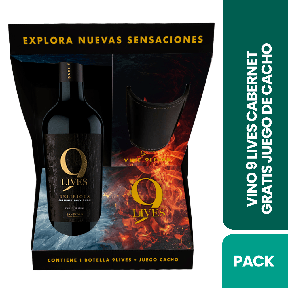 Vino 9 Lives Cabernet 750 ml + Juego de Cacho - 2