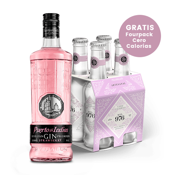 Ginebra Puerto De Indias Strawberry + gratis fourpack Mil976 cero calorías - 1