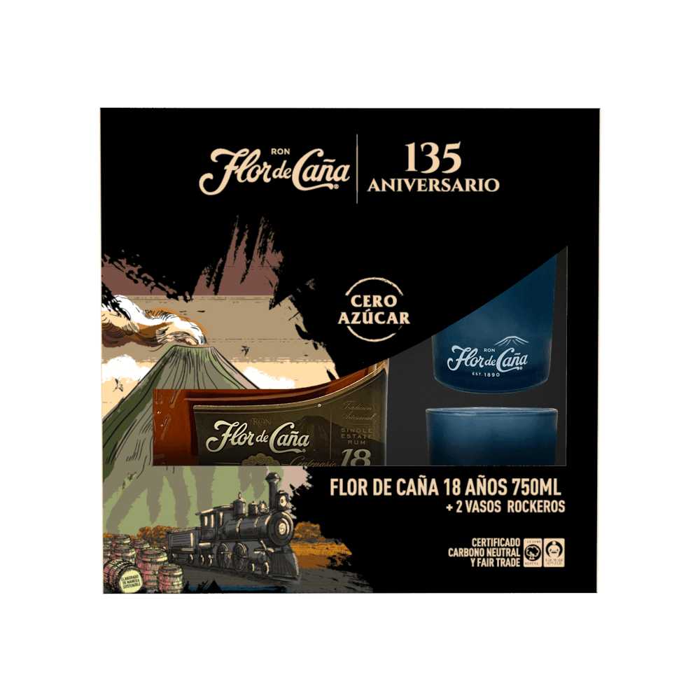 Ron Flor de caña 18 años mas 2 Vasos - 1